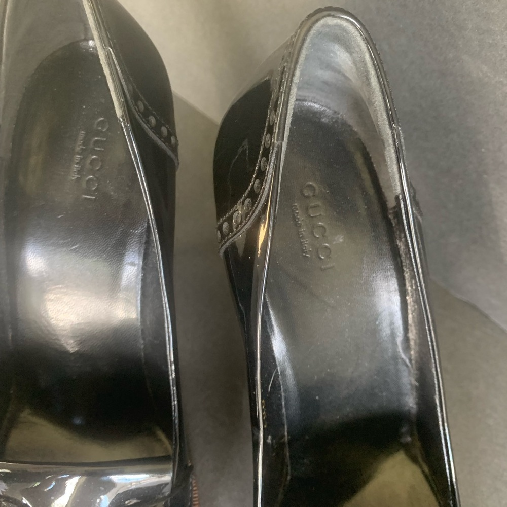 Gucci Black Patent Leather Kiltie Bit Heels with Brown Trim~Fit More Like a Sz 6 - Picture 12 of 16